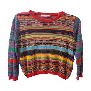 Stefanel Lightweight Knit Top Mixed Print Italy Women's XS